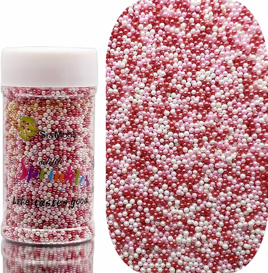 SE Si&Moos Nonpareil Sprinkles, 2mm Red Pink and White Mini Edible Pearls Red and Pink Sprinkles ... | Amazon (US)