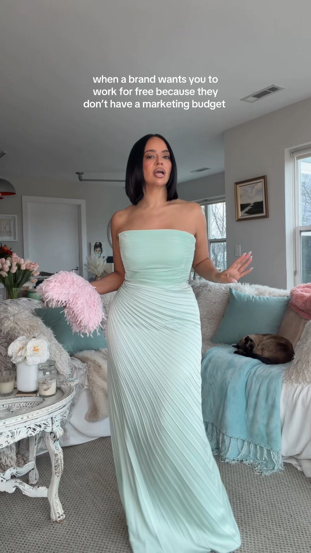 Content creator life 💁🏽‍♀️😂🌸 Loveeeee this mint green gown paired with a baby pink bag for a spring wedding guest outfit. 😍🫶🏽

Dress fits true to size! No stretch 

#LTKPetite #LTKWedding #LTKOver40