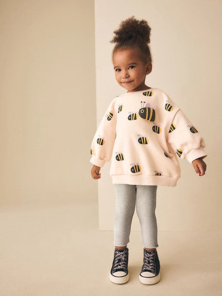 Cream Stripe Bee Sweatshirt and Leggings Set (3mths-7yrs) | Next US