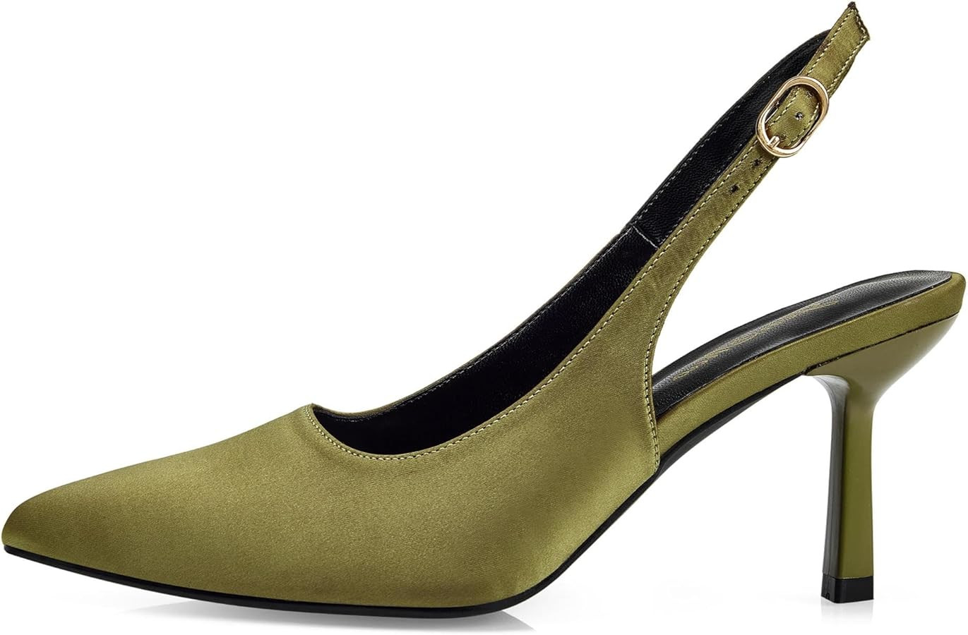 GENSHUO Kitten Heel Slingback Pumps, Women's Closed Pointed Toe 3 Inch High Shoes with Buckle Str... | Amazon (US)