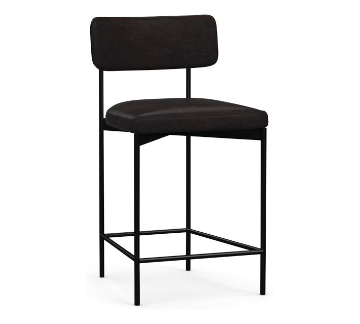 OPEN BOX: Maison Leather Counter Height Bar Stool, Antique Bronze Leg, Vintage Midnight | Pottery Barn (US)