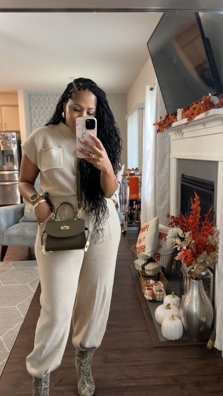 Same Amazon Set for a Chill Look. 
In love with the quality of this bag from Silver & Riley. 
Express rereleased a similar boot and I tagged below. Amazon set color is khaki. Wearing XL in set for oversized look. They also have long sleeve now. 

#LTKHoliday #LTKstyletip #LTKmidsize