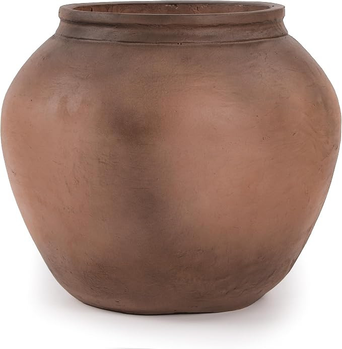 12" H x 14" Dia Weathered Brown Fiberstone Planter Pot with Drainage Hole, Vintage Indoor Outdoor... | Amazon (US)