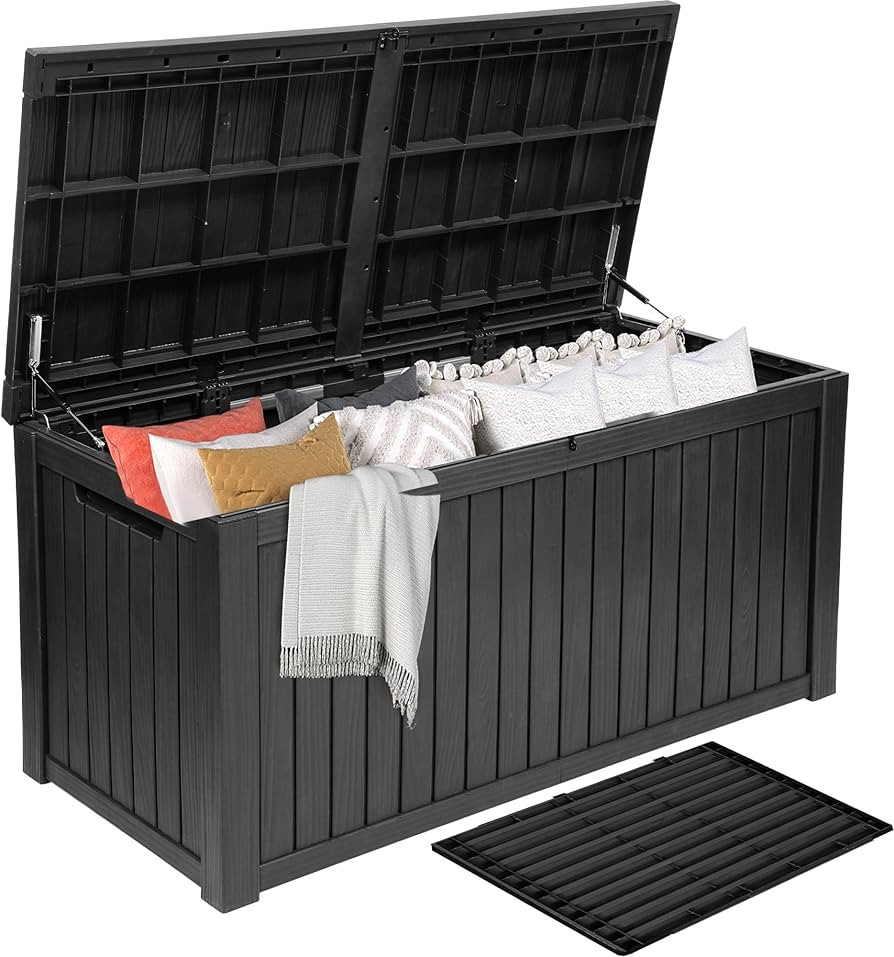 DWVO 180 Gallon Extra-Large Patio Deck Box, Waterproof Resin Outdoor Storage Box with Removable D... | Amazon (US)