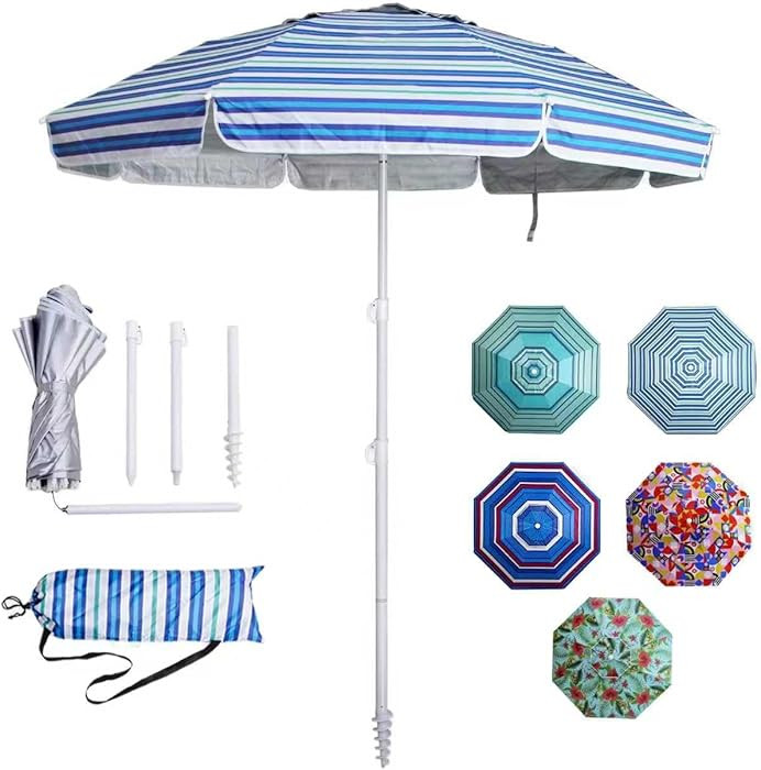LOTTAFUN 6ft Beach Umbrella - Heavy Duty Wind Resistant UV 50+ Portable Sun Shade with Sand Ancho... | Amazon (US)