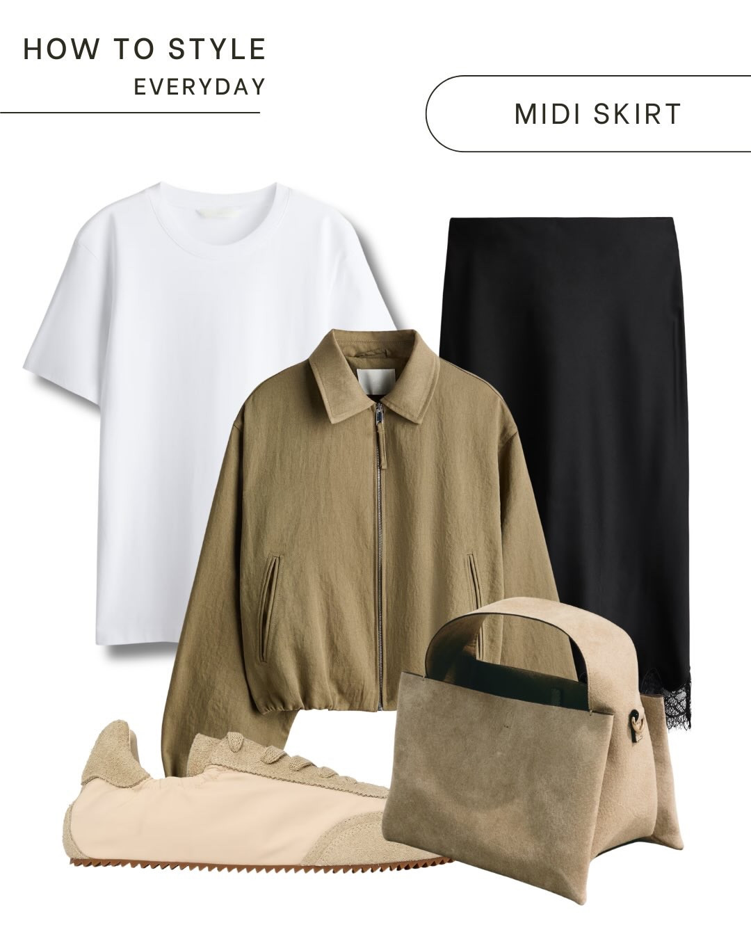 How to style a classic midi skirt three ways. The lace trip adds a modern touch to this wardrobe staple.

• Everyday: white tee + light jacket + soft trainers for a clean, effortless look
• Work: fine knit + tailored jacket + Mary Janes for a smart, put-together feel
• Evening: silk cami + blazer + heels for a simple but elevated outfit

Think capsule wardrobe, quiet luxury, and timeless dressing — pieces that work harder without trying too hard.

The woman shown is an AI model used to visualise these outfits.

#midiskirtstyle #minimalistwardrobeuk #capsulewardrobeoutfits #quietluxurystyle #springoutfitideas
