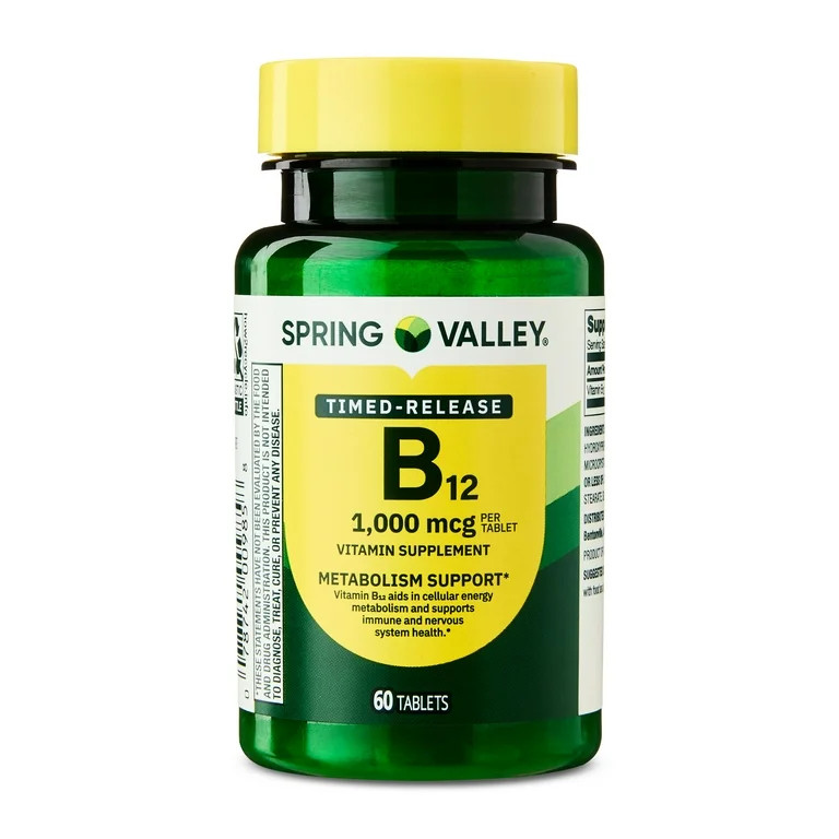 Spring Valley Vitamin B12 Supplement Timed-Release Tablets for Metabolism Support, 1000 mcg, 60 C... | Walmart (US)