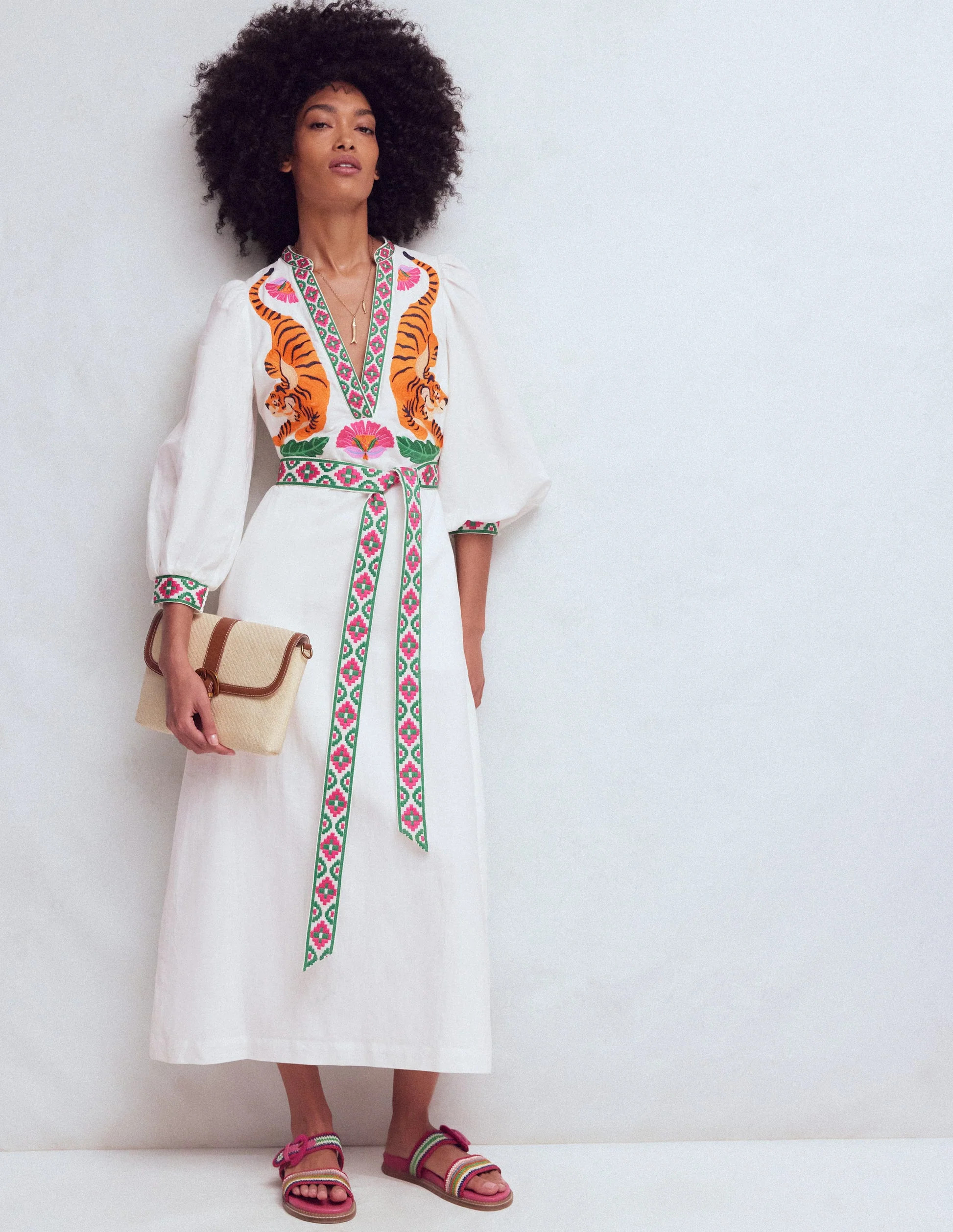 Octavia Linen Blend Dress-Tiger Embroidery | Boden (US)