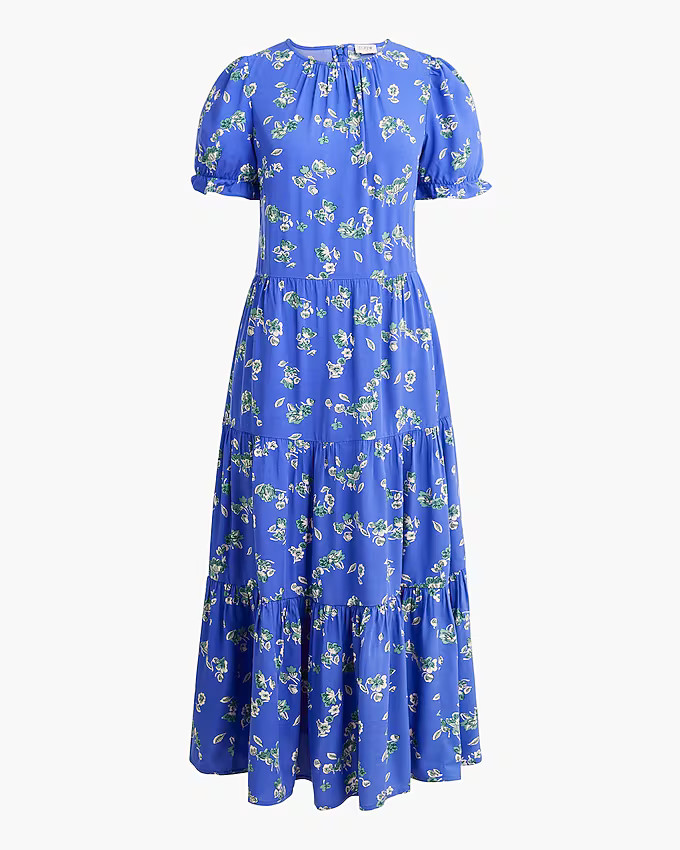Puff-sleeve tiered midi dress | J.Crew Factory