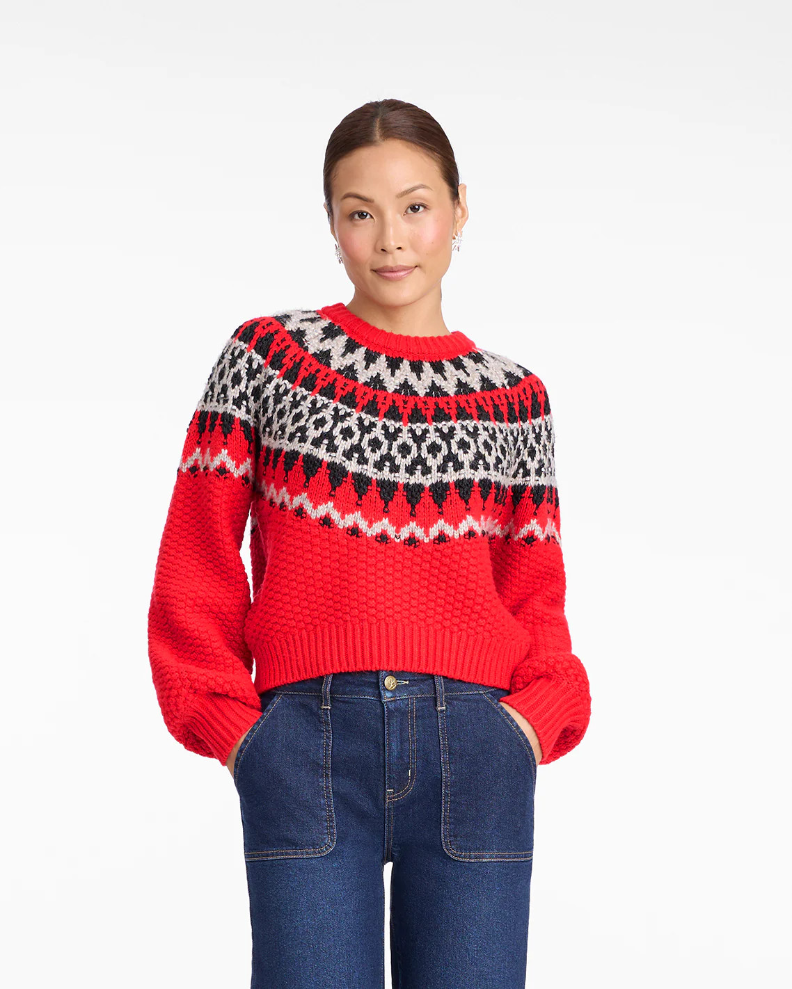 Fairisle Sweater in Lipstick Red Multi | Draper James (US)