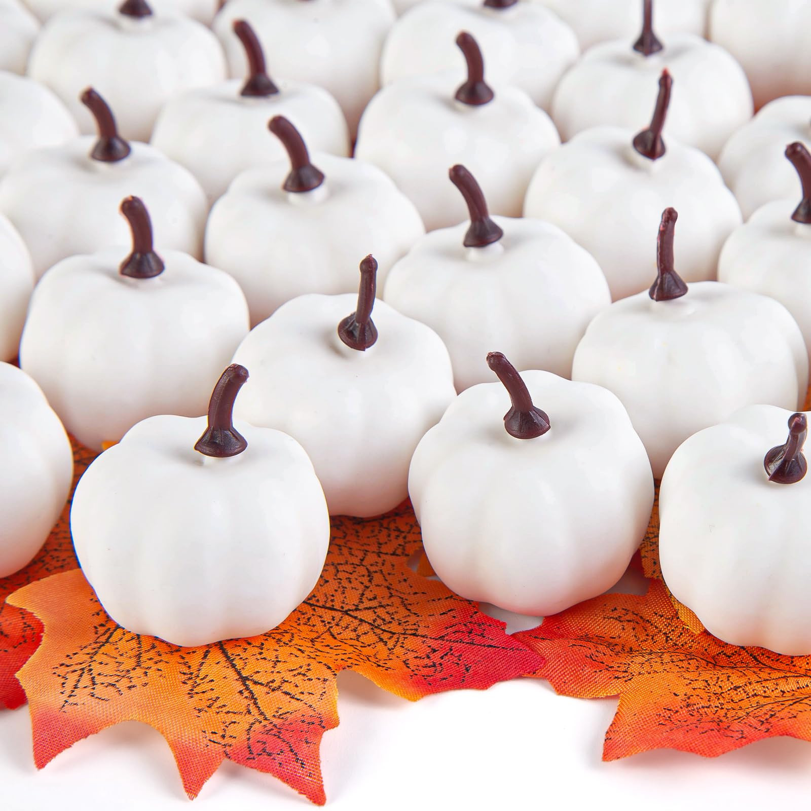 BigOtters 36PCS Pumpkins for Decoration, Artificial Pumpkins Bulk White Mini Foam Pumpkins Fake Maple Leaves for Fall Wedding Thanksgiving Table Decor | Amazon (US)