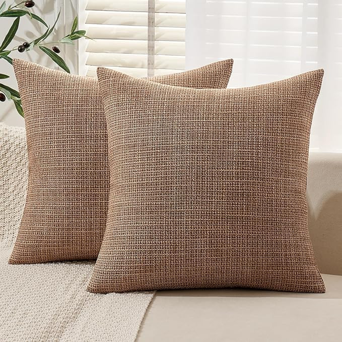 MIULEE Burlap Linen Throw Pillow Covers 24x24 Inch Set of 2 Brown Decorative Pillows Modern Farmh... | Amazon (US)