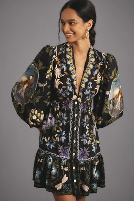 Farm Rio Black Winter Garden Mini Dress | Anthropologie (US)