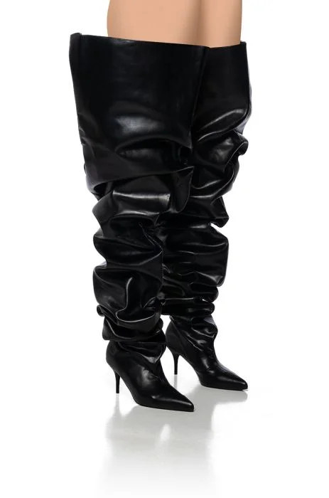 AZALEA WANG NEMY BLACK KITTEN HEEL THIGH HIGH BOOT | AKIRA