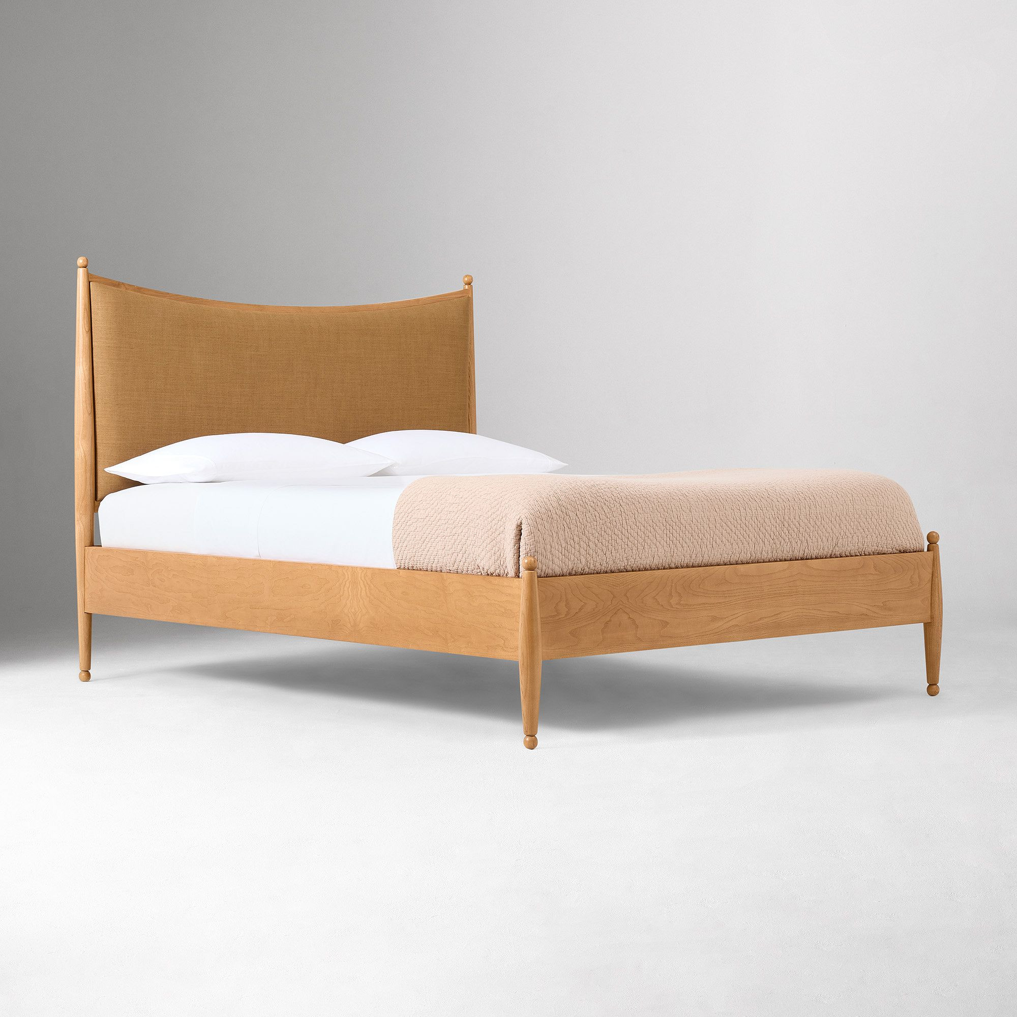 Pierce & Ward Upholstered Curved Burl Wood Bed | West Elm (US)