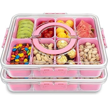 Divided Serving Tray with Lid and Handle,8 Compartments Snacks Box,Snack Fruit Tray,Veggie Tray,P... | Amazon (US)