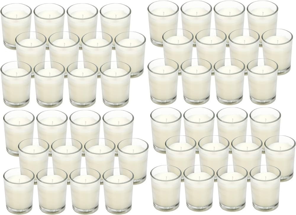 Hosley 48 Pack Ivory Unscented Clear Glass Filled Votive Candles. Hand Poured Wax Candle Ideal Gi... | Amazon (US)