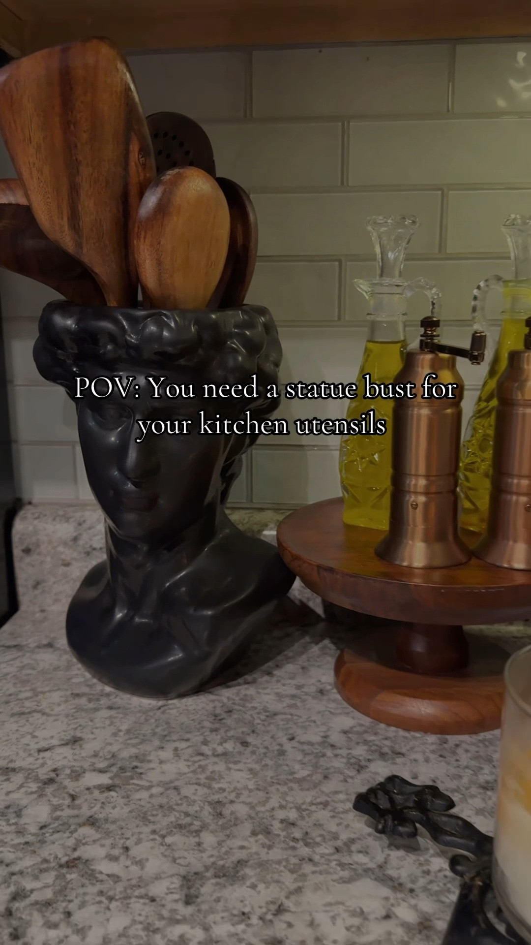 Statue Bust for your kitchen untensils #bust #kitchendecor #homedecor #moodydecor modernvictorianhome