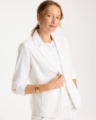 Women's Linen Roll Sleeve Blazer in White | Chico's | Chico's