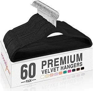 HOUSE DAY Black Velvet Hangers 60 Pack, Non Slip Clothes Felt Hanger Heavy Duty for Coat, Premium... | Amazon (US)