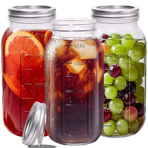 eleganttime 64 oz Mason Jar Wide Mouth 3 Pack,Large Half Gallon Mason Jar with Airtight Lid,Big 1/2 Gallon Big Mason Jars for Canning,Pickling, Fermentation and Preservation | Amazon (US)
