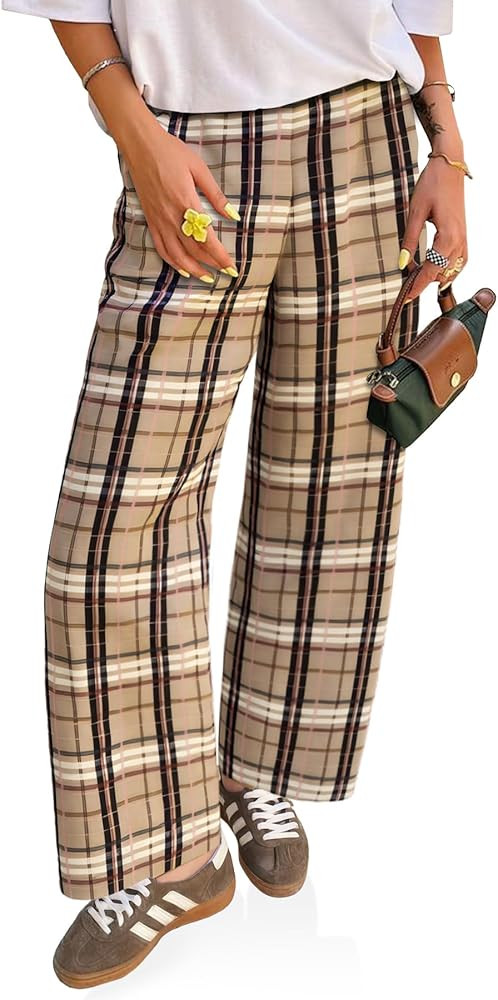 Cicy Bell Womens Wide Leg Plaid Pants Checkered Business Casual Trousers High Wiasted Baggy Palaz... | Amazon (US)