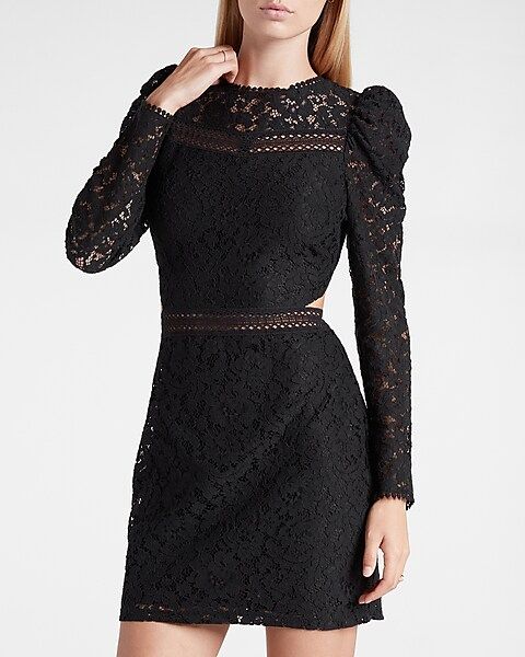 Lace Puff Sleeve Side Cutout Sheath Dress | Express