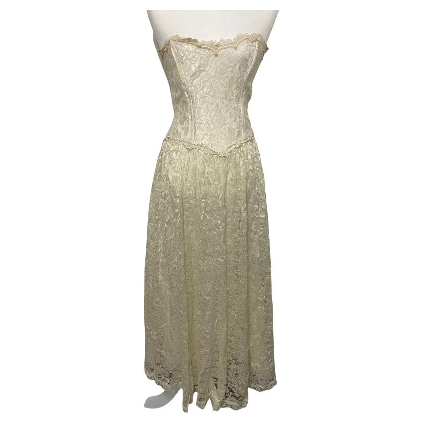 Vintage Gunne Sax Scott McClintock Strapless Dress Ivory Prom Victorian size 8  | eBay | eBay US