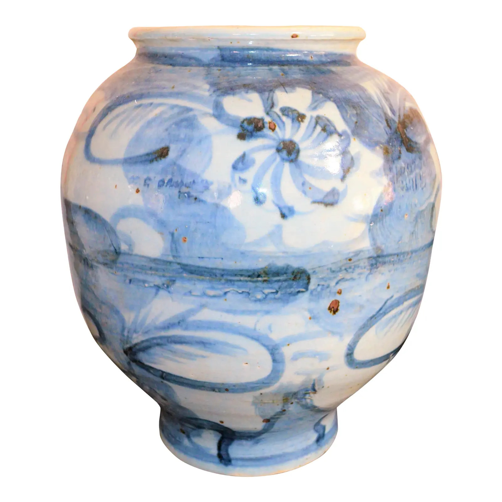 Contemporary Chinoiserie Blue and White Abstract Lotus Vase | Chairish