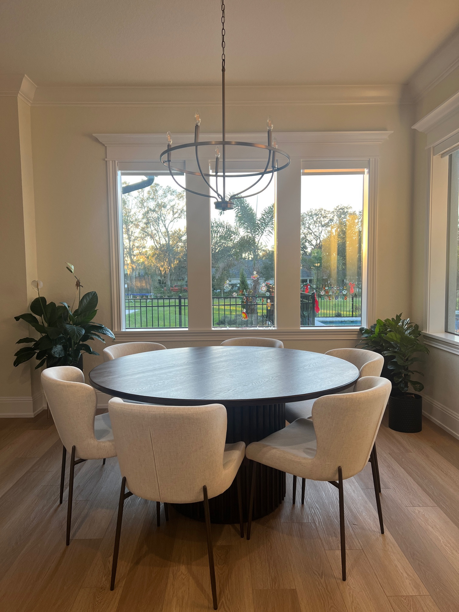 Arhaus round table, wood round table, 60” round table, crypton fabric chairs, upholstered chairs 

#LTKhome