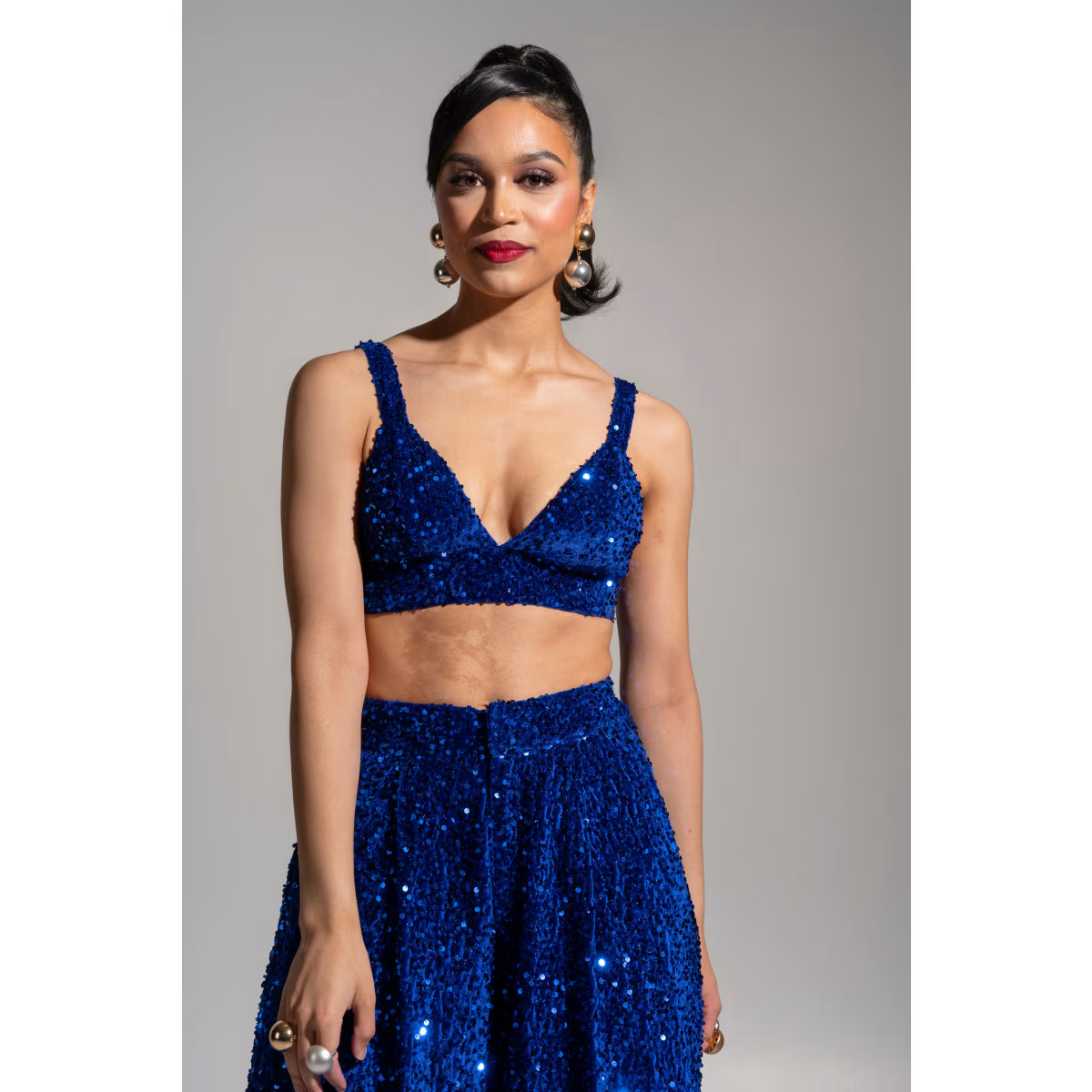 Liza Sequin Bra Top In Blue Sapphire | Wolf & Badger