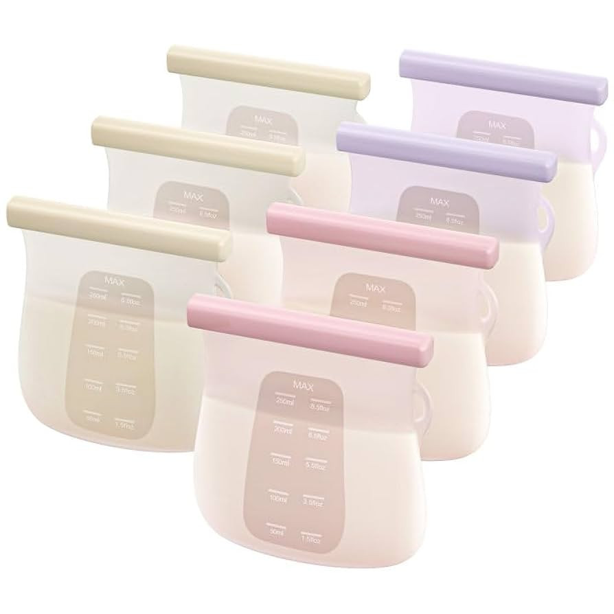 JellyRuru 7 PCS Reusable Breast Milk Storage Bags, 8.5oz 250ml Standard Silicone Breastmilk Freez... | Amazon (US)