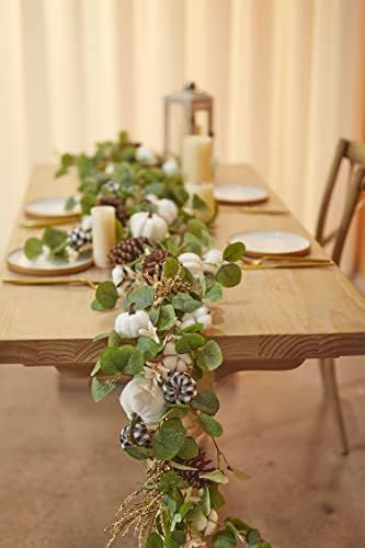 Party Joy 6FT Artificial Eucalyptus Garland with White Pumpkins for Fall Decor, Plaid Pumpkins Pi... | Amazon (US)