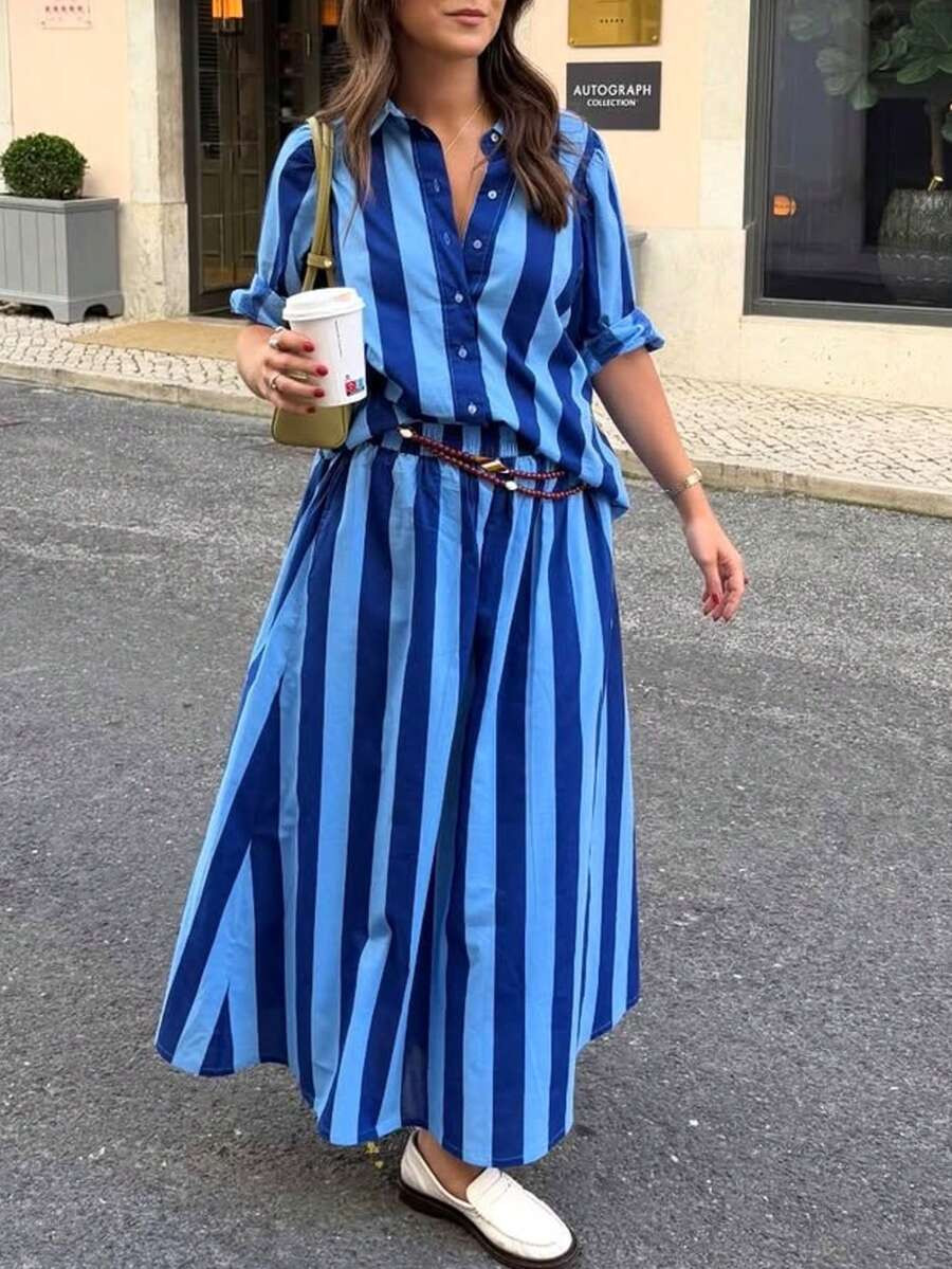 2pcs New Elegant Striped Bohemian Casual Suit, Versatile For Beach, Vacation, Daily Wear, Dates, ... | SHEIN