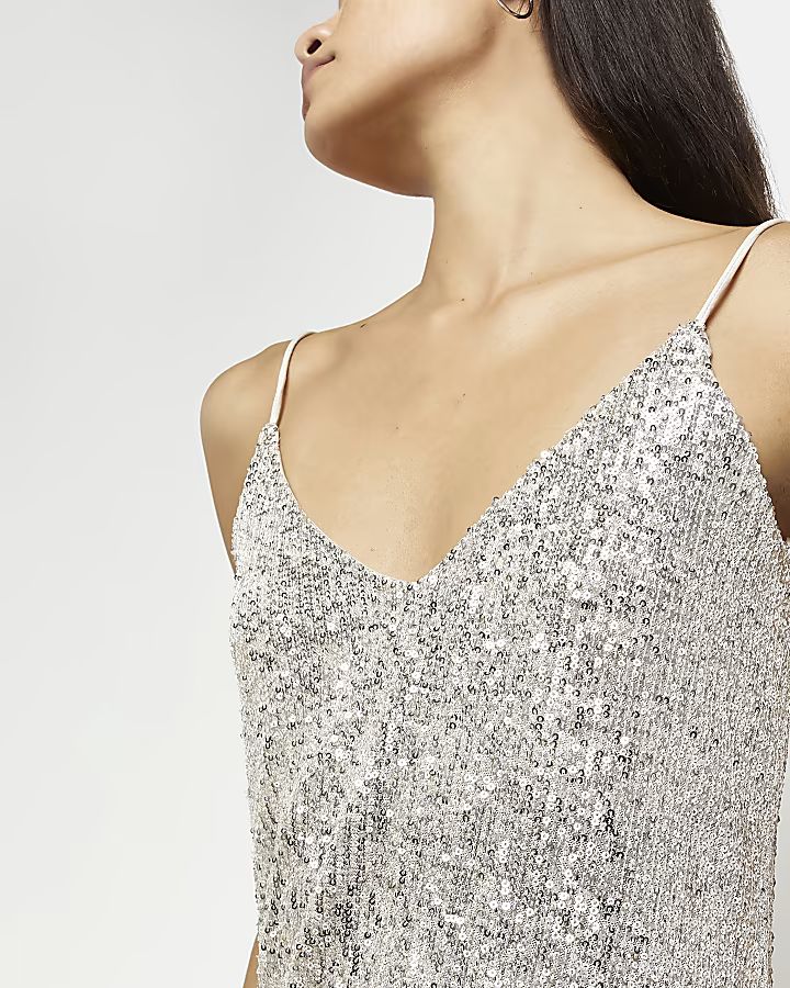 Silver sequin cami top | River Island (UK & IE)
