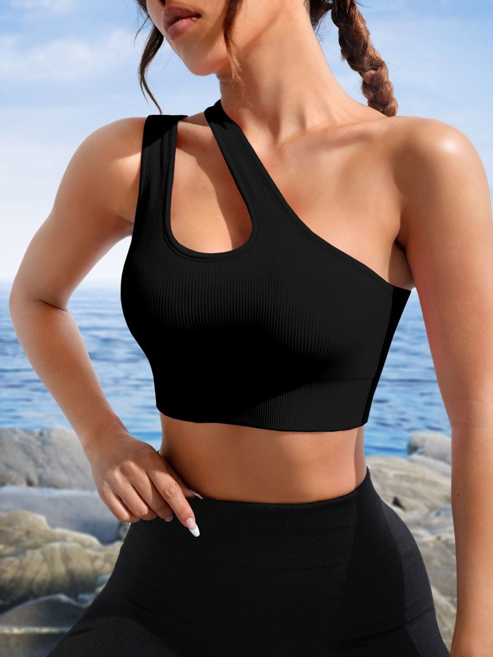 Yoga Sxy Medium Support  One Shoulder Cut Out Sports Bra | SHEIN