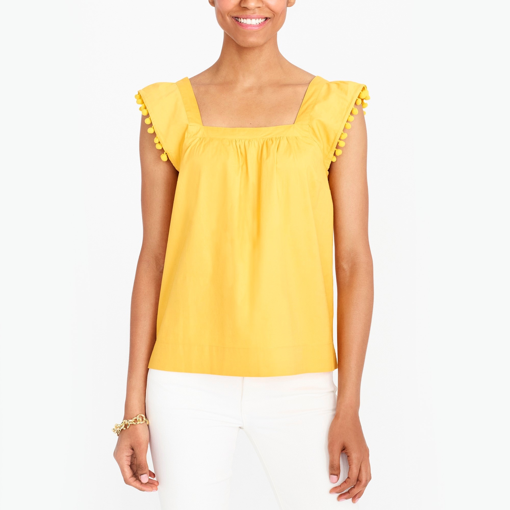 Stretch cotton top with pom-pom trim | J.Crew Factory