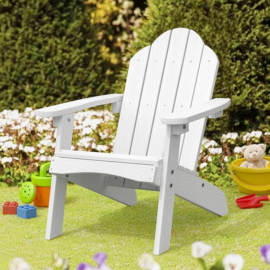 LUE BONA Kids Adirondack Chair, White Poly Lumber Plastic Chair, Toddler Adirondack Chair Weather... | Amazon (US)