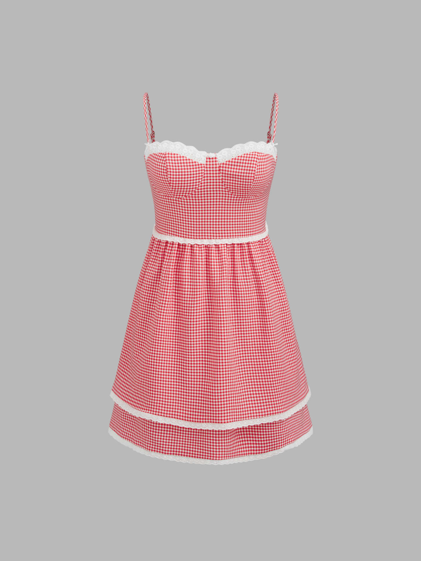 Sweetheart Gingham Contrasting Binding Tiered Mini Dress | Cider