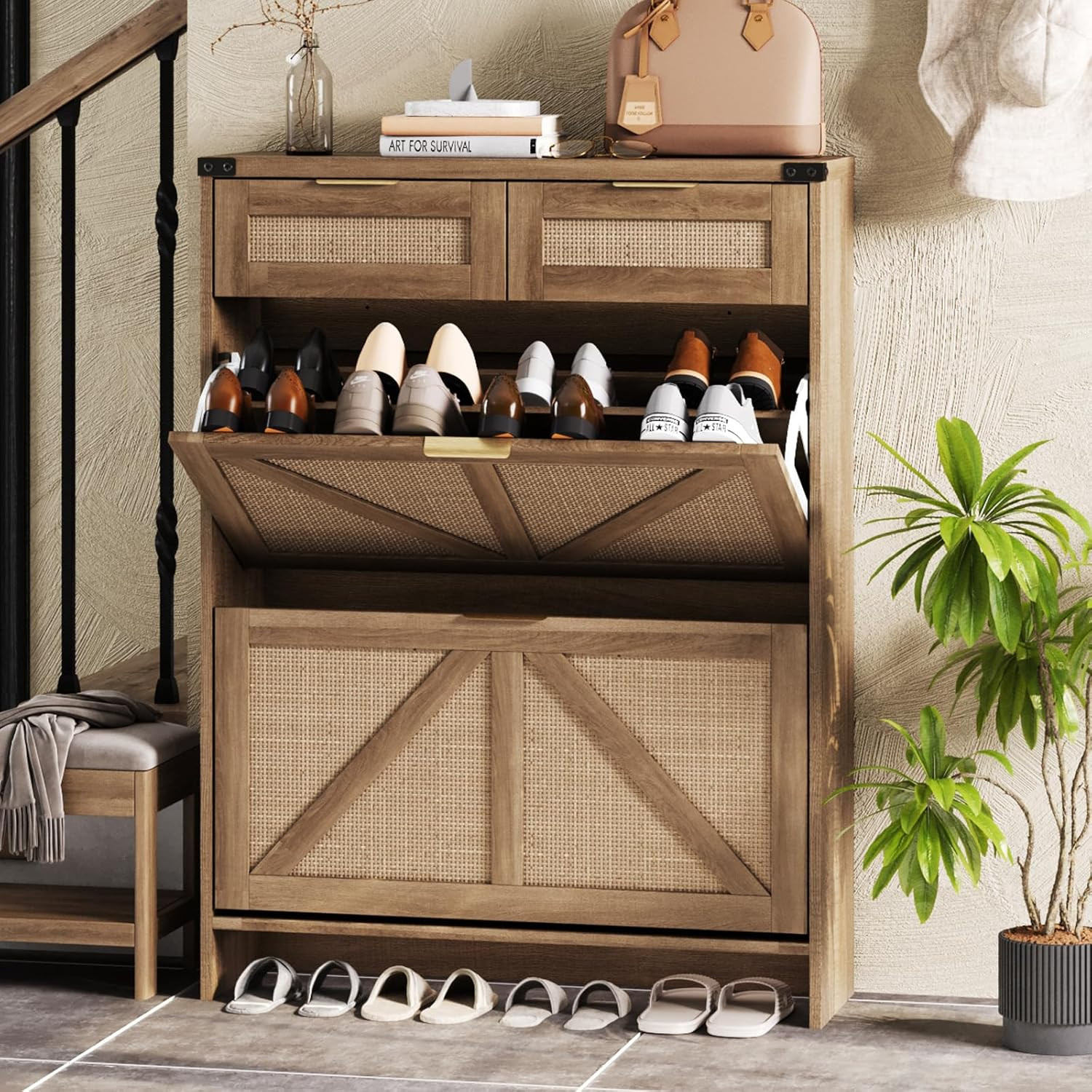 Shoe Storage Cabinet with 2 Flip Drawers & 2 Drawers,Shoe Cabinet Storage with Legs for Entryway,... | Amazon (US)