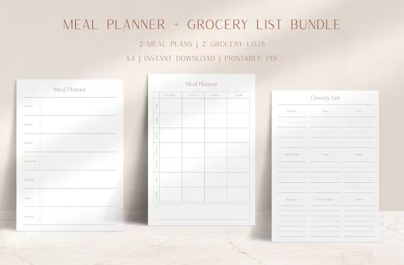 Meal Planner & Grocery List Bundle  A4 - Etsy | Etsy (US)