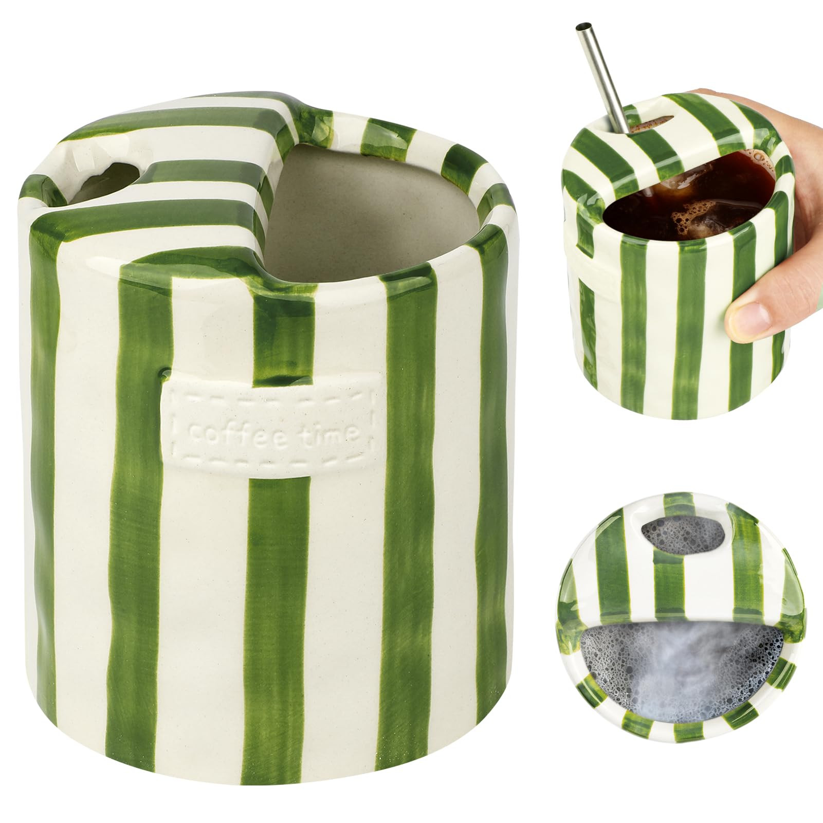 Amazon.com: Novelty Ceramic Coffee Mug Designed to Look Like a Gift Box, 10oz Retro Hand-Painted Ceramic Travel Mug, Green & White Striped Design, Microwave & Dishwasher Safe, Perfect Present for Coffee Lovers : Home & Kitchen | Amazon (US)