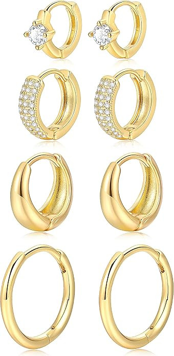 Small Gold Hoop Earrings Set for Women, 14K Gold Plated Lightweight Earrings Sets for Multiple Pi... | Amazon (US)