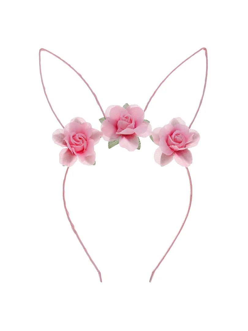 Way to Celebrate Easter Bunny Ear Headband with Flower Embellishment, Unisex, Pink | Walmart (US)
