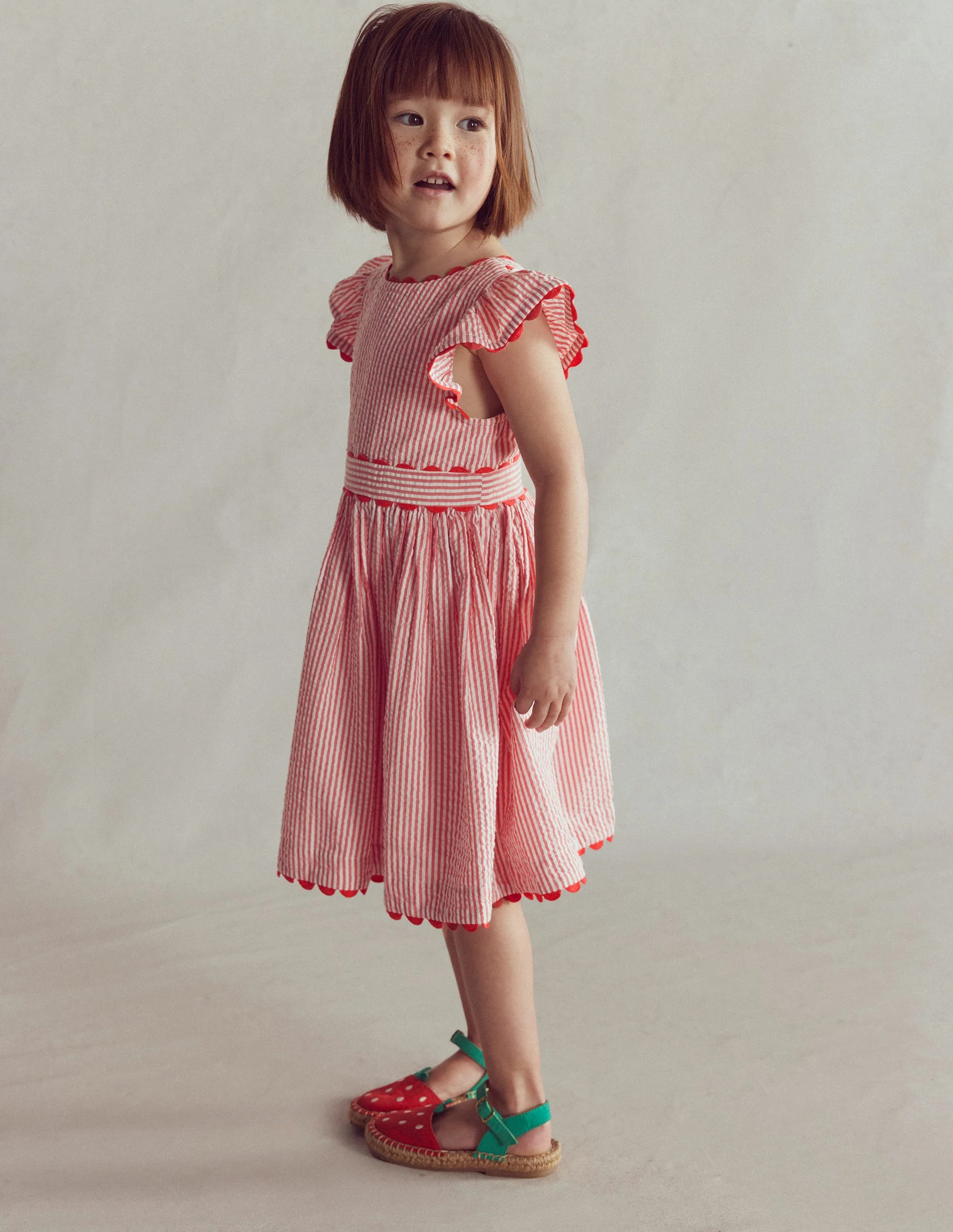 Ric Rac Trim Flutter Dress-Red Stripe | Boden (US)