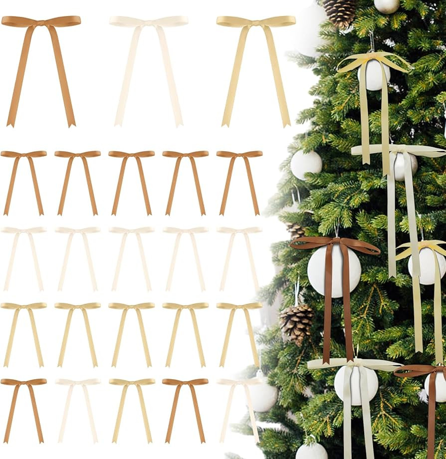 24 Pcs Gold Brown Coquette Christmas Bow Decoration Satin Ribbon Bows Twist Tie for Xmas Home Wed... | Amazon (US)