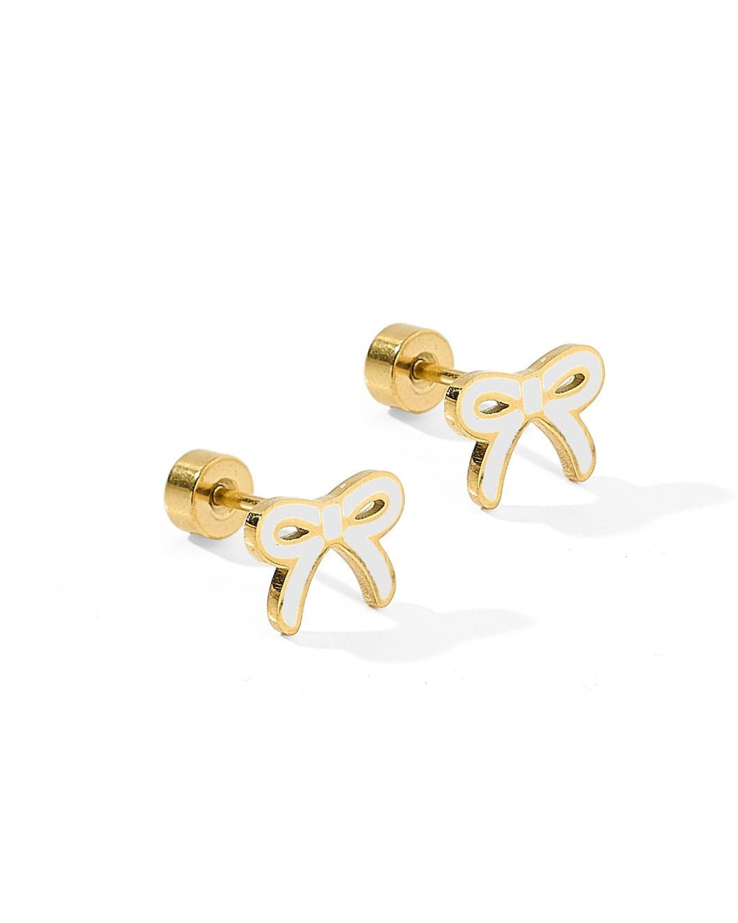 Screwback Stud Earrings - Sadie Bow White | LINNY CO LLC