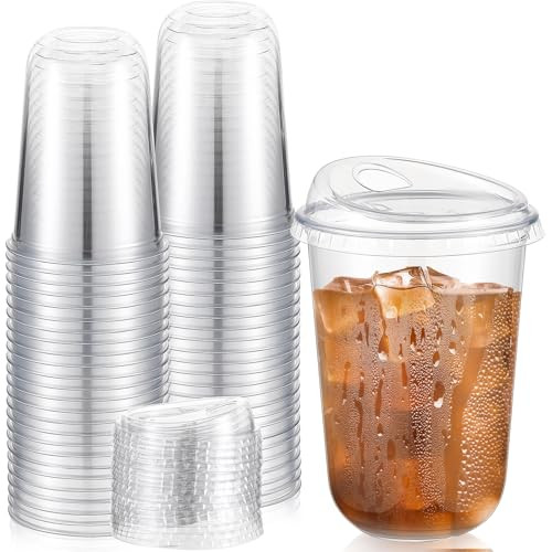 50 Sets Clear Plastic Coffee Cups with Sip Lids, Disposable Plastic PET Crystal Cups for Iced Cof... | Amazon (US)