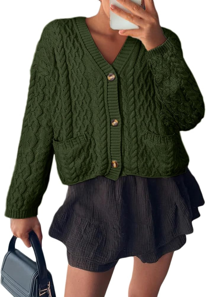 Simplee Womens Chunky Crochet Cardigan Long Sleeve Loose Cable Knit Oversized Sweater Button Up O... | Amazon (US)