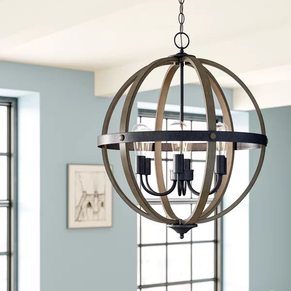Wood & Black Kathrina 6-Light Globe Chandelier | Wayfair North America